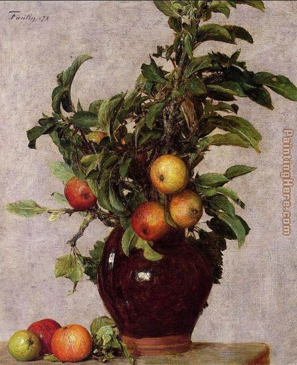 Vase with Apples and Foliage painting - Henri Fantin-Latour Vase with Apples and Foliage art painting